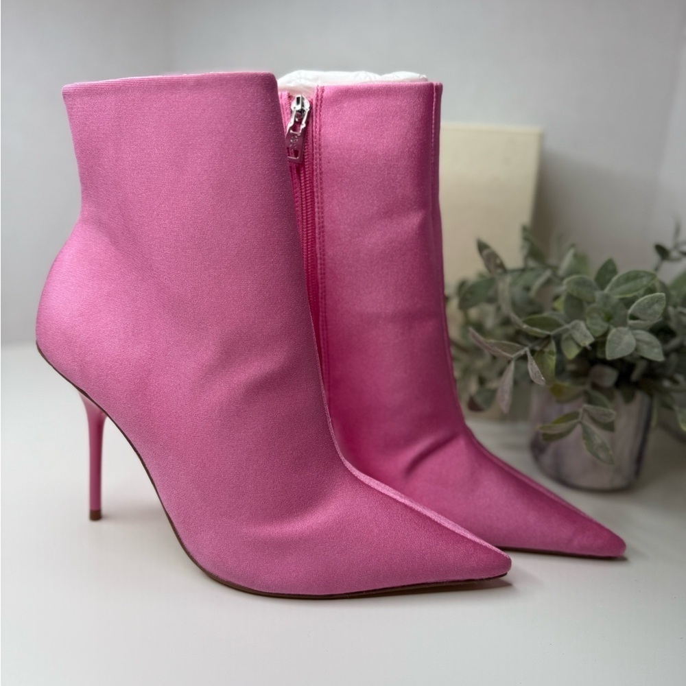 Good American Emma High Booties in Pink Size 10M Barbiecore Stiletto Preppy NIB